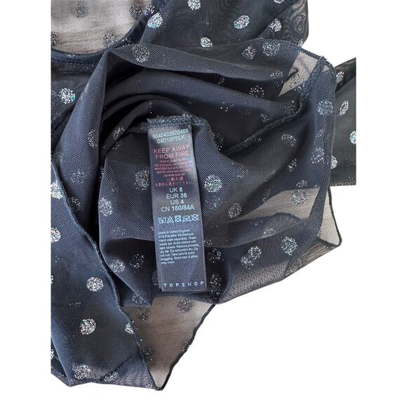 Topshop Women's Mesh Glitter Dotted Top Long Sleeve Sheer Size 4 Black - Picture 5 of 7